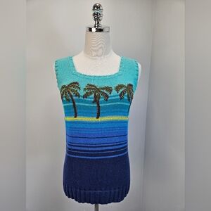 Liz Claiborne Vintage Sleeveless Sweater Vest Small Embroidered Palm Tree
